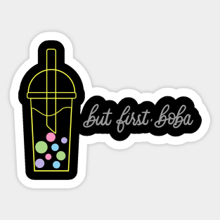 But First, Boba in Rainbow Pastels - Black Sticker